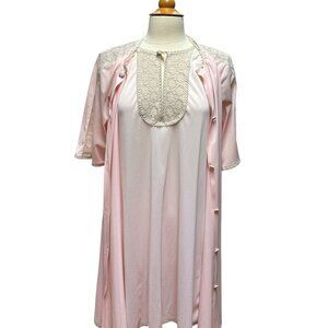 Vintage 60's Vanity Fair Pastel Pink Nylon Peignoir Gown and Robe Set
